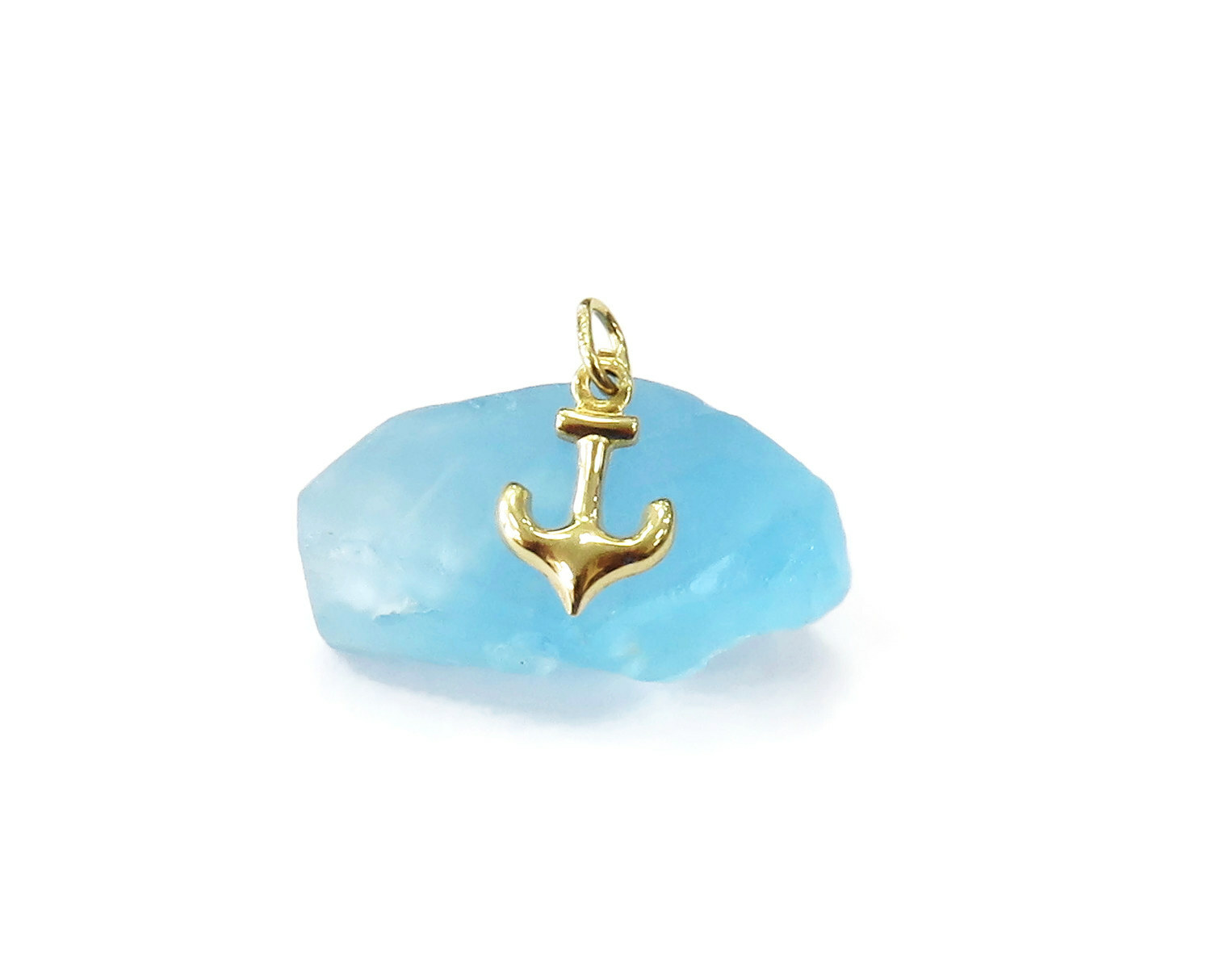 14K Yellow Gold Tiny Small Anchor Charm Necklace Pendant