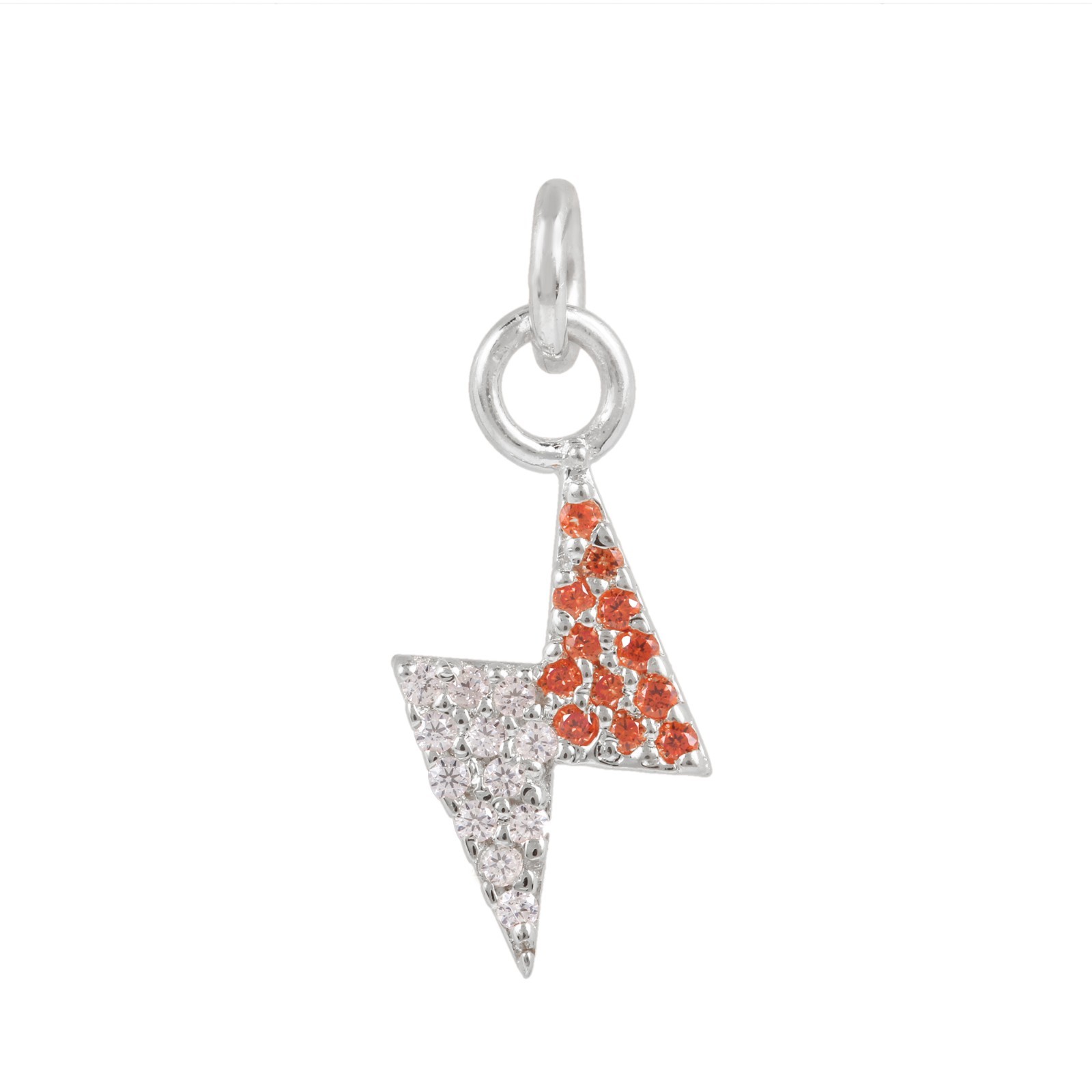 Orange Sapphire Lightning Bolt Charm Pendant Two Tone Sterling Silver Jewelry