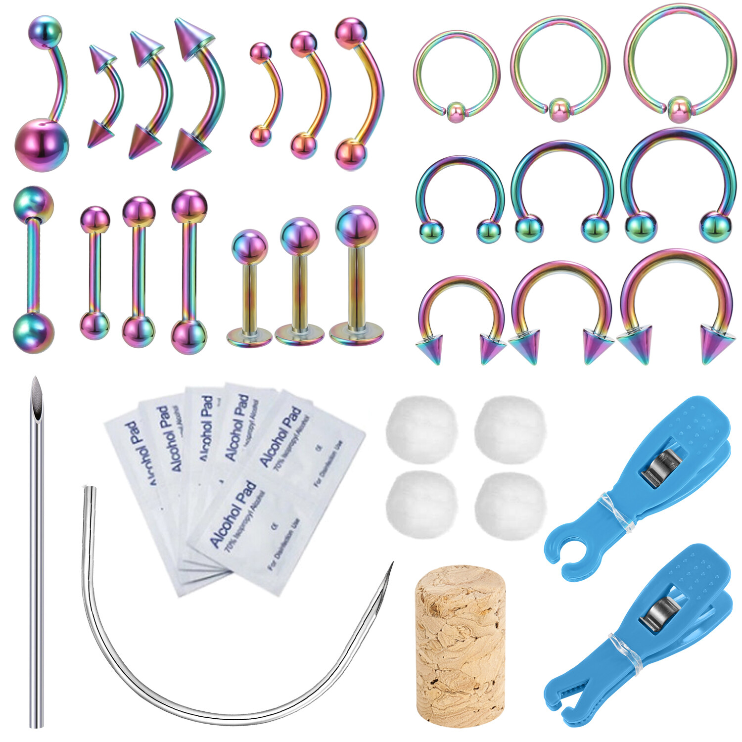 42Pcs Stainless Steel Professional Body Piercing Tool Kit for Belly Lip Ear Nose
