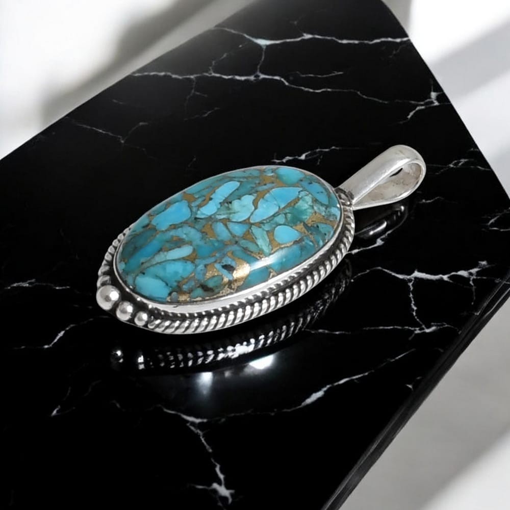 Blue Copper Turquoise Gemstone Pendant Solid 925 Sterling Silver Pretty Pendant