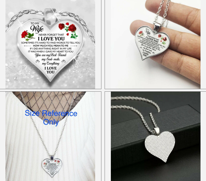 To My Wife I Love You Husband Heart Rose Necklace Birthday Anniversary Gift USA