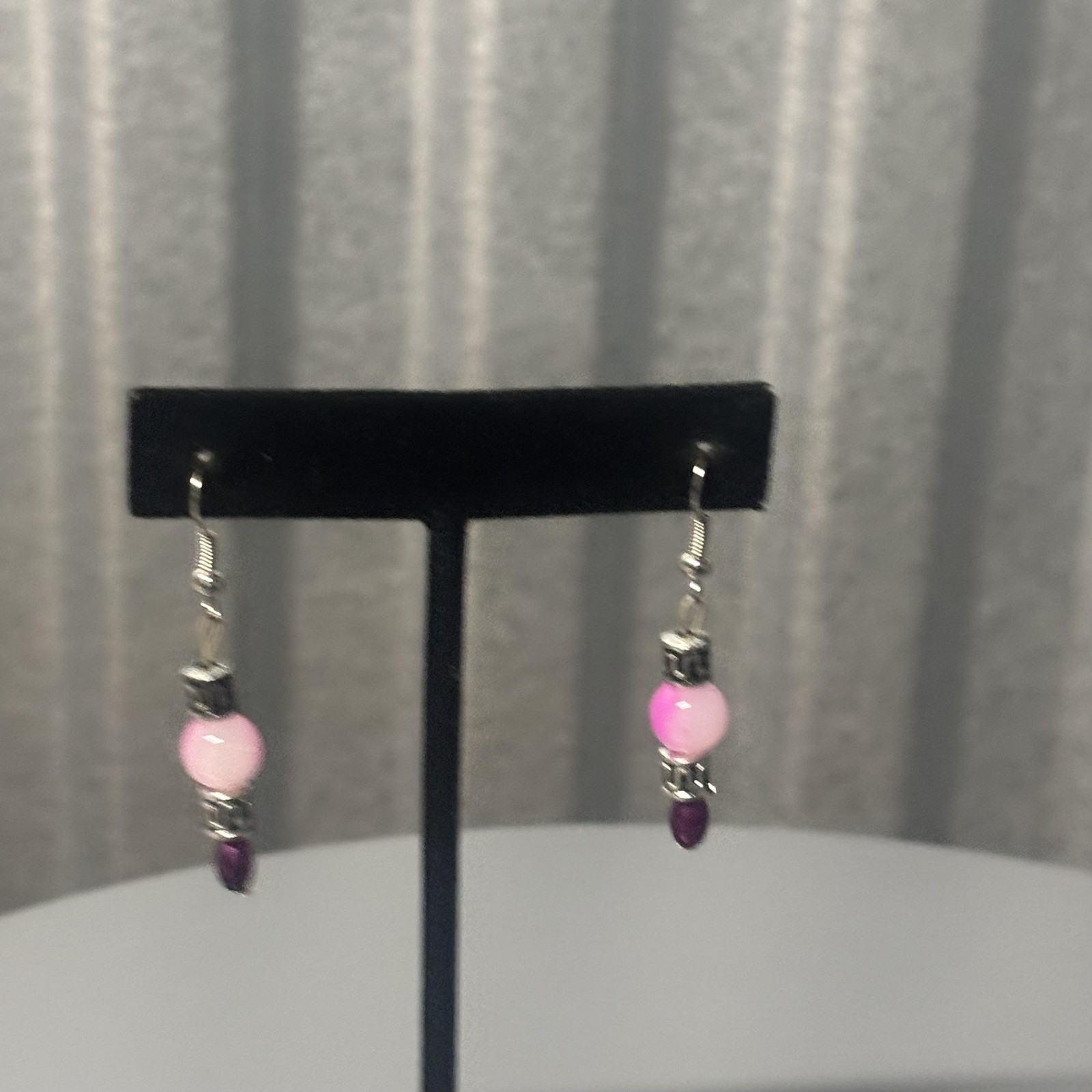 Beaded Dangle Drop Earrings Women Pink Purple Silver Tone Boho Fishhook Pierced