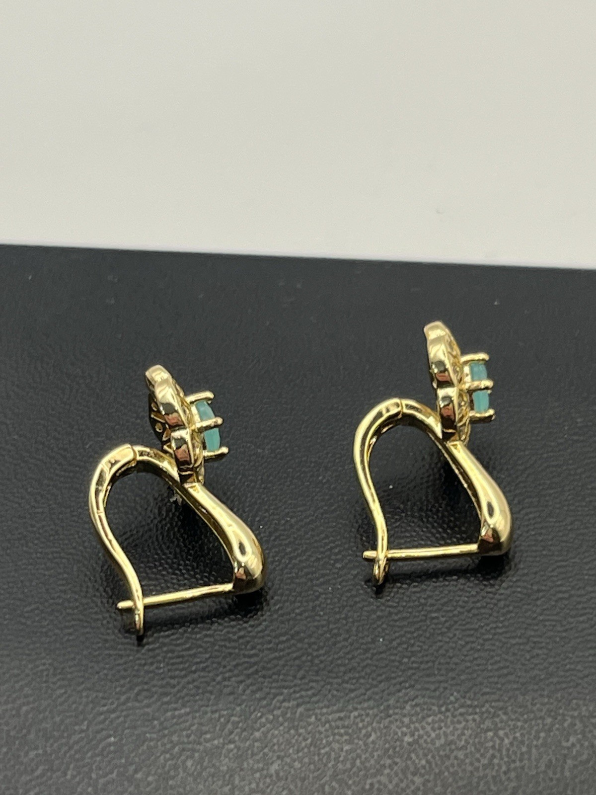 Pale blue green rhinestone gold tone flower cluster earrings