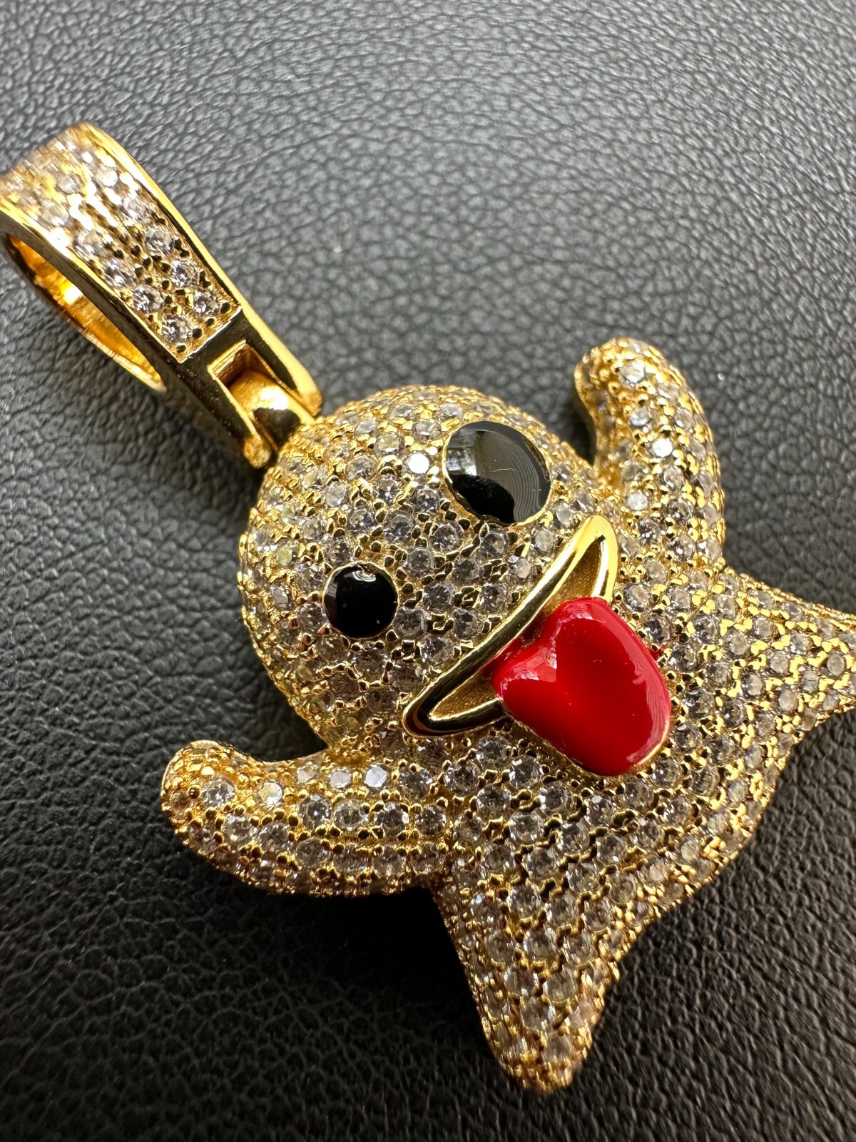 Real 925 Sterling Silver Gold Plated Snapchat Laughing Ghost Piece Pendant CZ