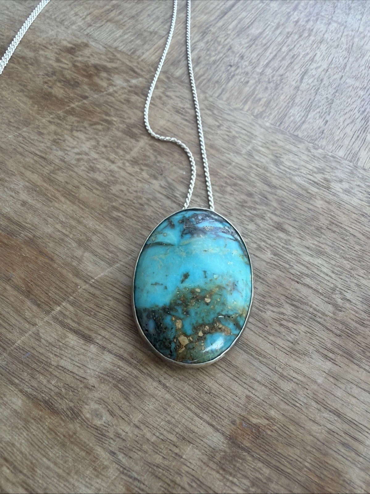 Rare Old Kingman Turquoise and Silver Pendant Necklace