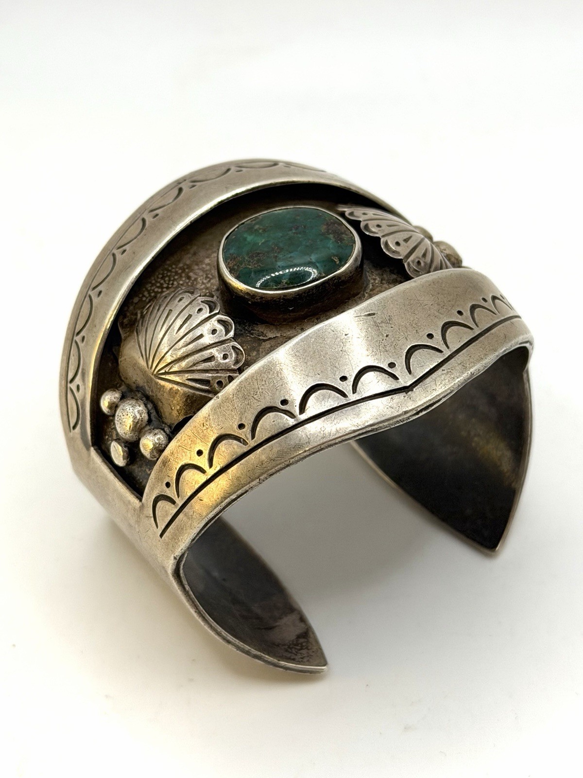 VINTAGE Native American Sterling Silver Turquoise Cuff Bracelet Signed 6.25” OLD