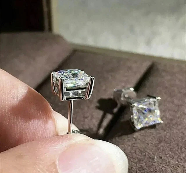 2 Ct Princess Cut lab Created Diamond Push Back Stud Earring 925 Sterling Silver