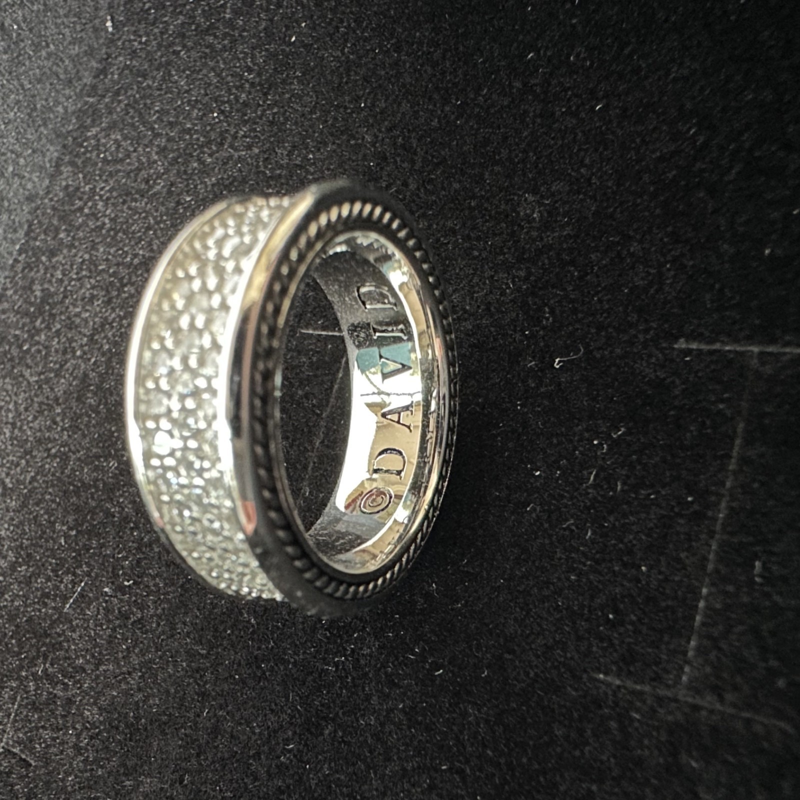 David Yurman 8.5mm Three Row Band Ring 925 Sterling Silver Pavé Diamonds Size 7