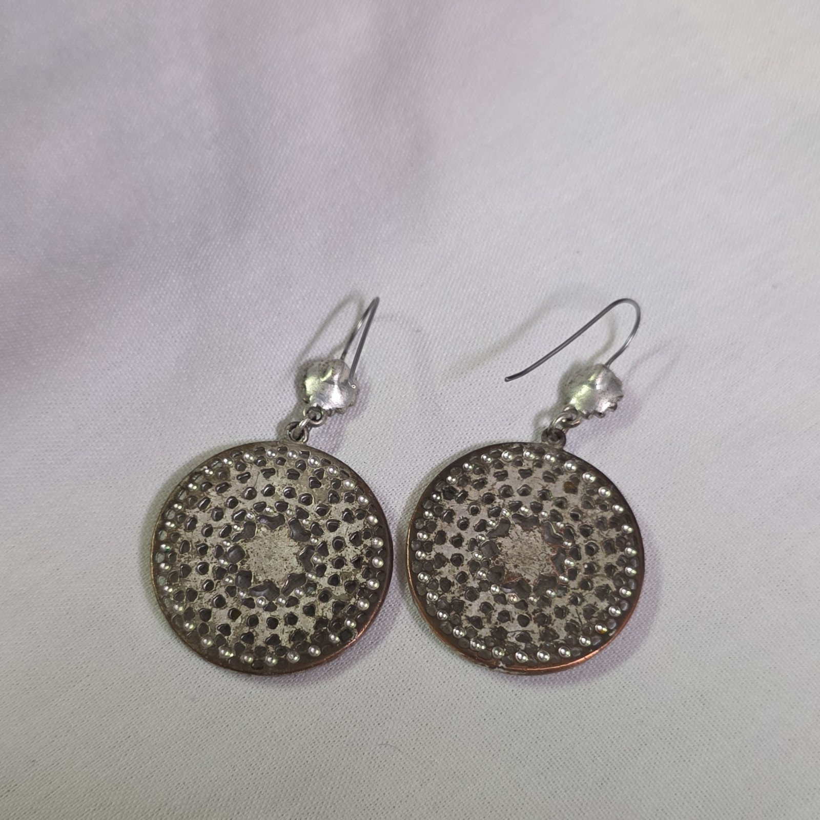 Round White Crystal Rhinestone Dangle Drop Earrings, Silver Tone Hook Closure