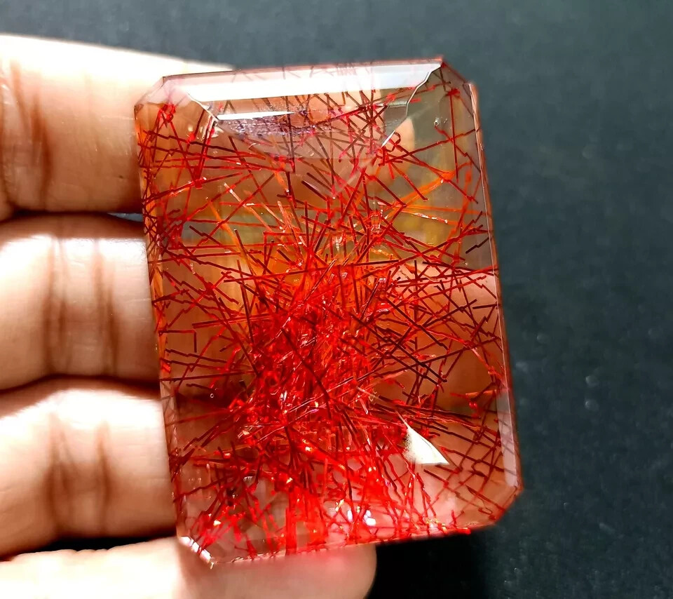 Natural Red Rutilated Quartz 218.20 Ct EMERALD Cut EGL Certified Loose Gemstone