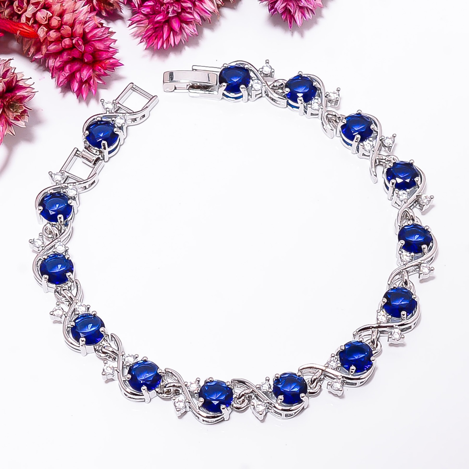 Blue Sapphire – Simulated 925 Sterling Silver Adjustable Bracelet 7-8″ B129658