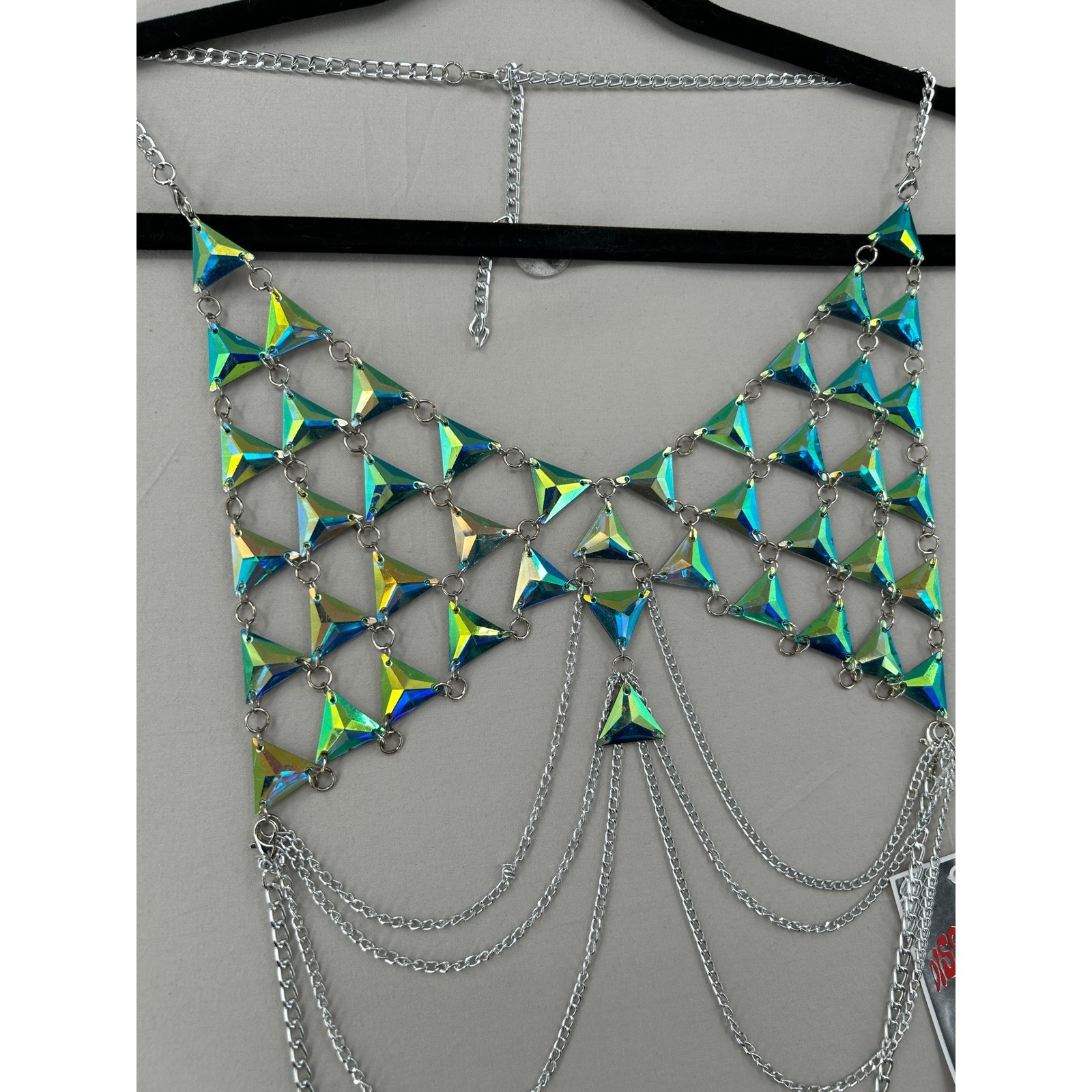 Iridescent Triangle Body Chain Top Silver Festival Rave One Size