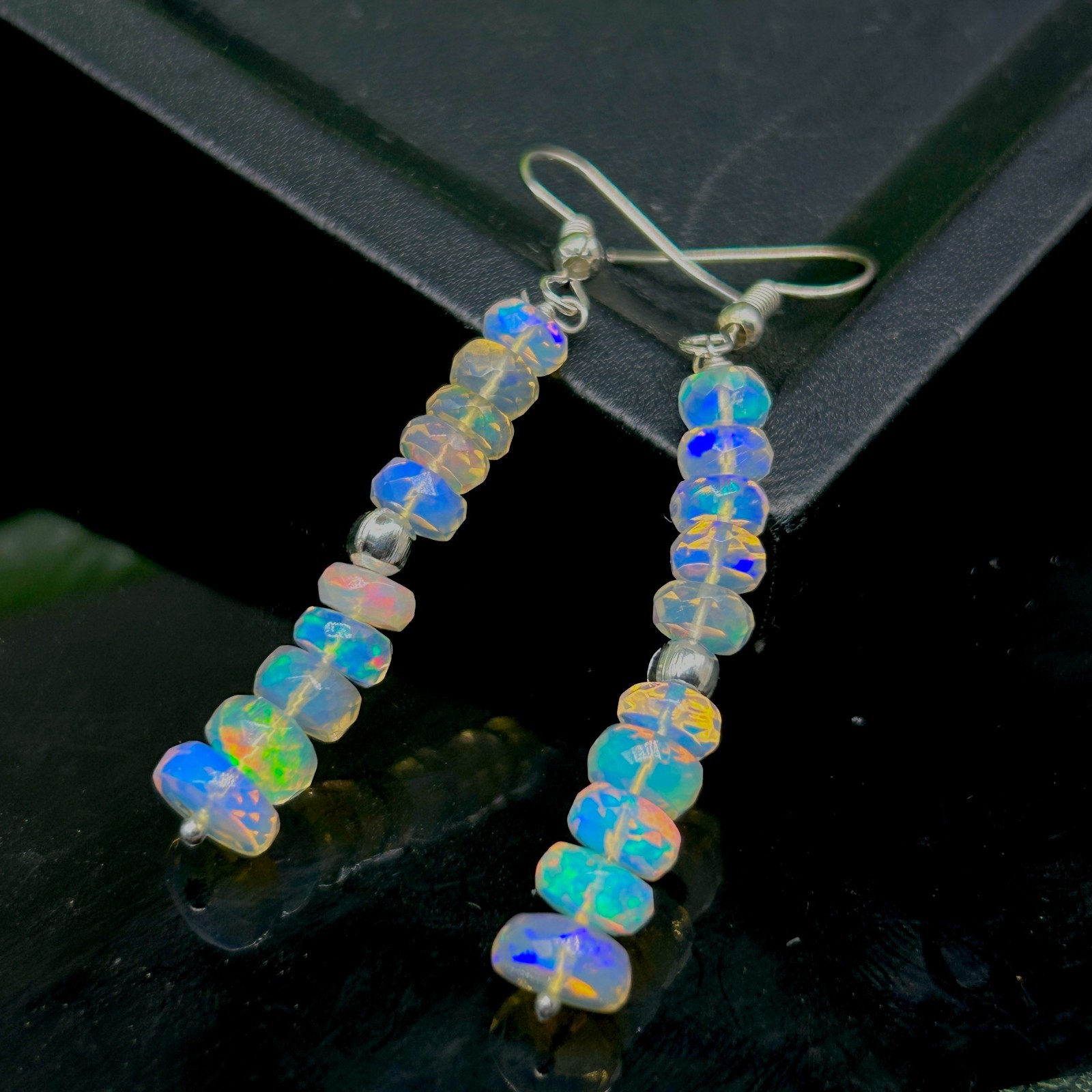 Natural Opal Faceted Bead and Dangle Earrings, Multifire Opal Gemstone Bead