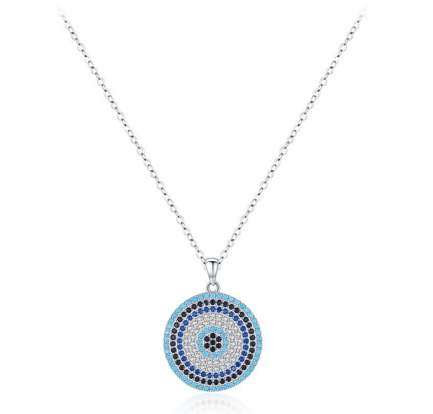 925 Sterling Silver or Gold-Plated Silver Blue CZ Evil Eye Necklace