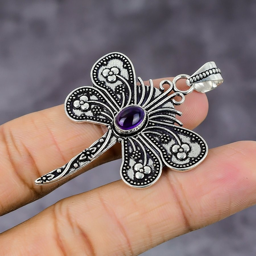 Amethyst Gemstone 925 Sterling Silver Gift Jewelry Pendant 2.21″ Gift for Her Z0