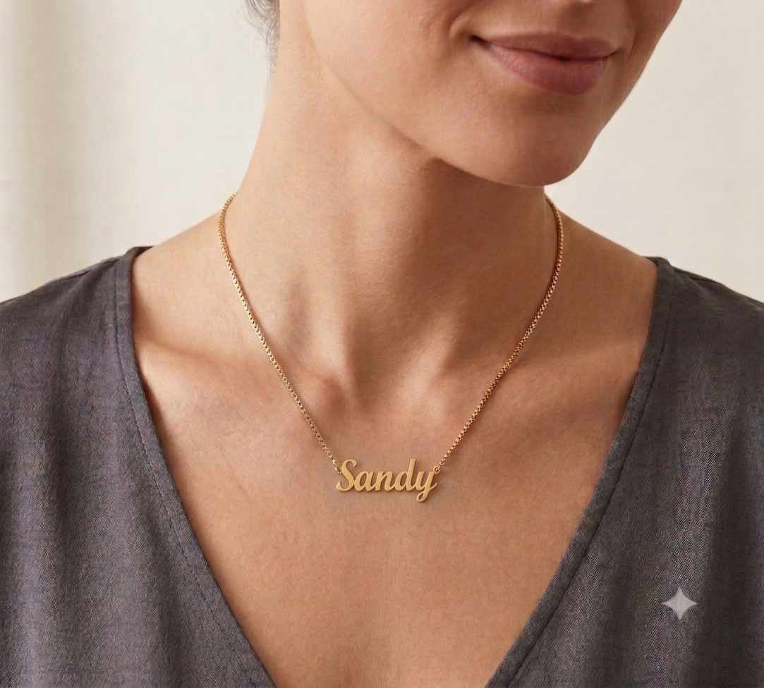 Personalised Solid Gold Name Necklace • Unique Font Name Pendant • Gift for Her