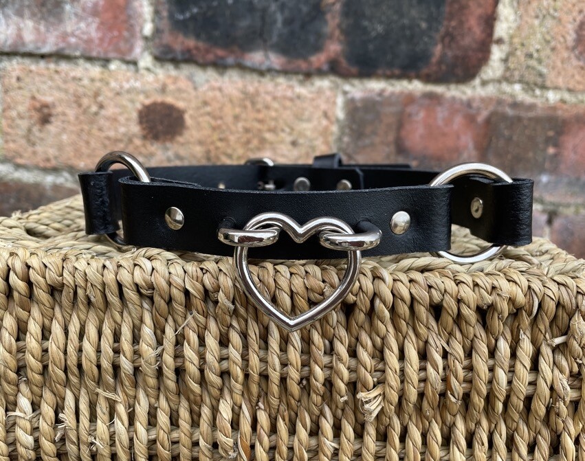 Leather Three Ring & Hoop Choker Choice of Colours & Width Handmade Real Leather