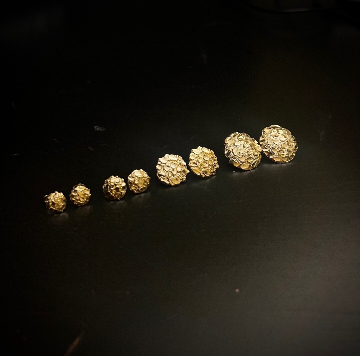 10K Gold Authentic Nugget Round Diamond Cut Stud Earrings for Men Women 4 Sizes