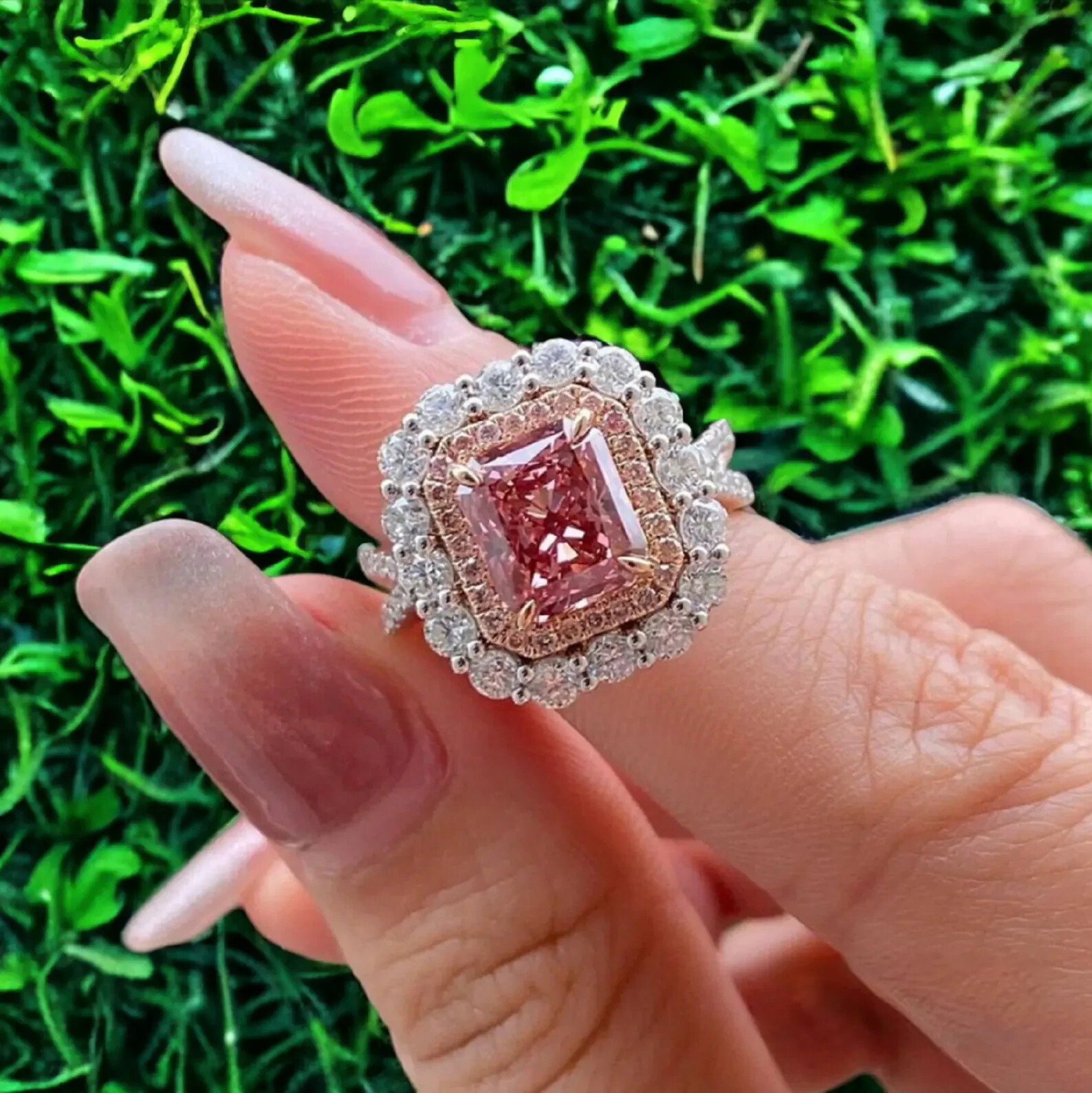 4.00 Ct Emerald Cut Natural Pink Sapphire Diamond Ring 14K White Gold Size 7