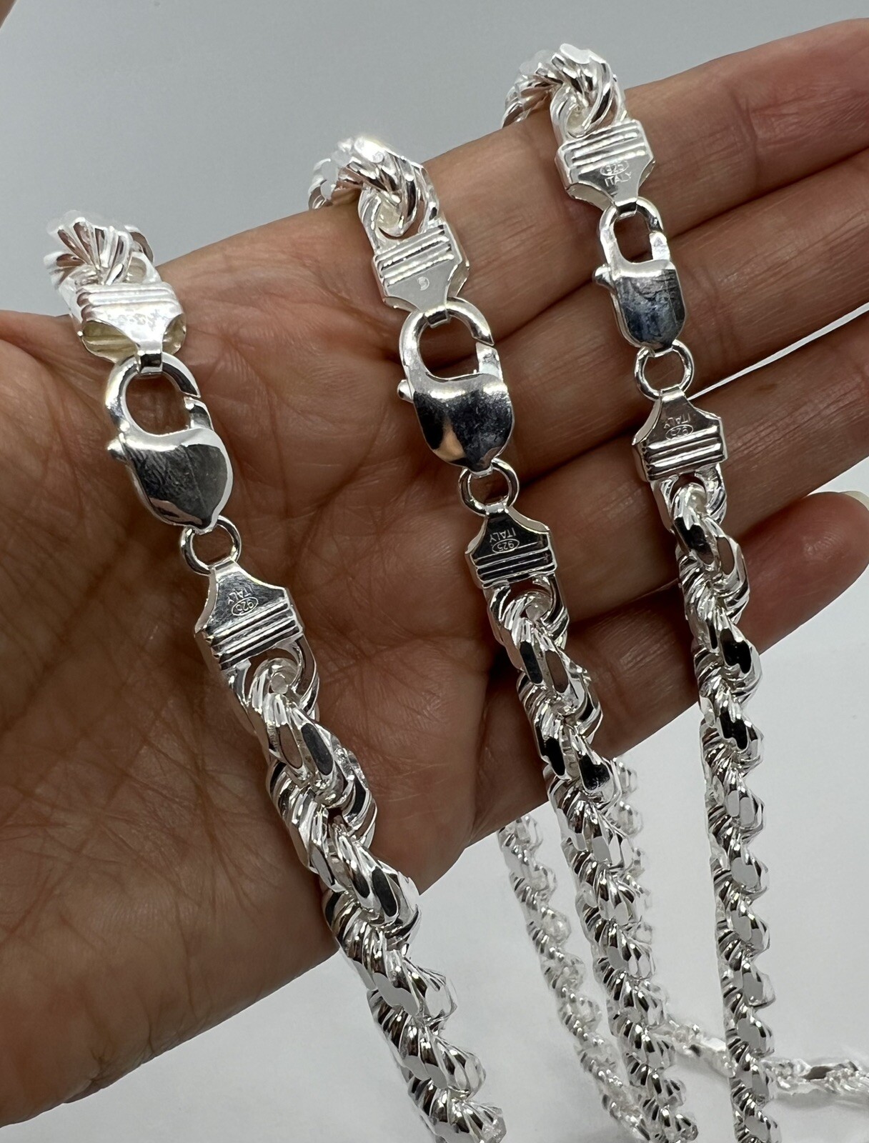 925 Sterling Silver Diamond Cut Rope chain Men’s Necklace 7mm, 8mm, 9mm 20″- 30″