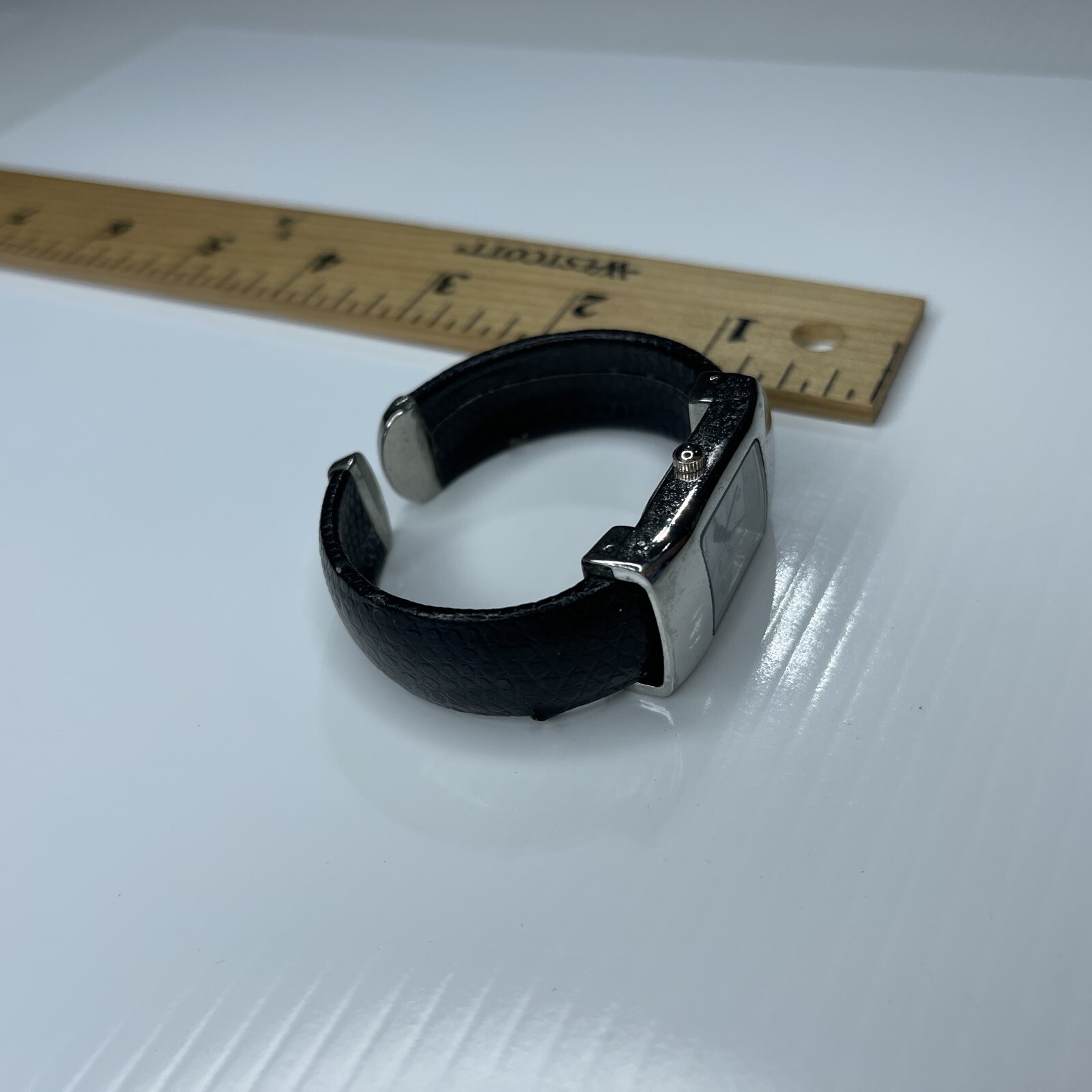 F Eikon Silver Black Leather Cuff Retro 1964LZ Singapore Watch Untested