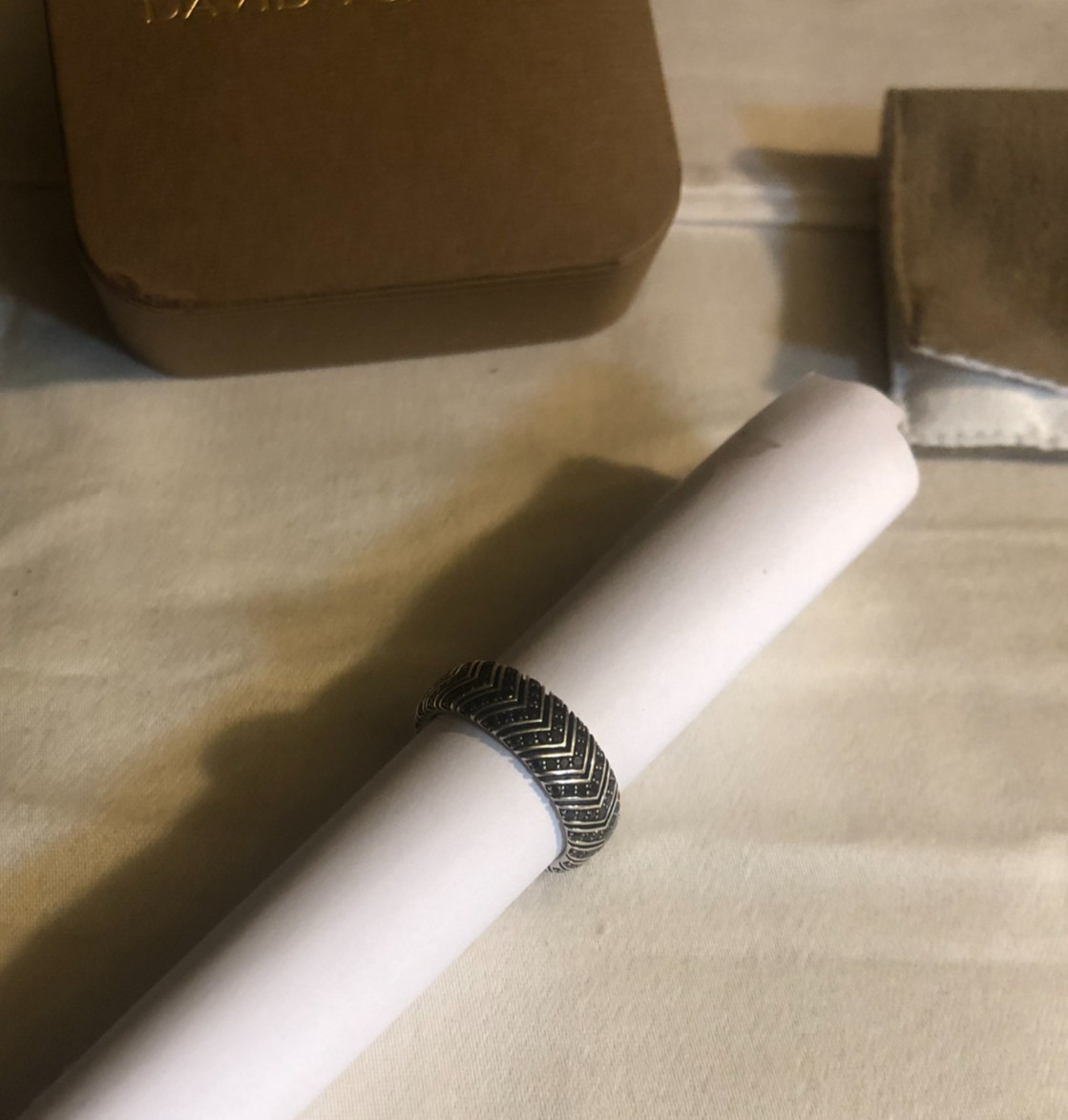 David Yurman Sterling Silver Men’s Chevron Black Diamond Band Ring 8mm – Size 10