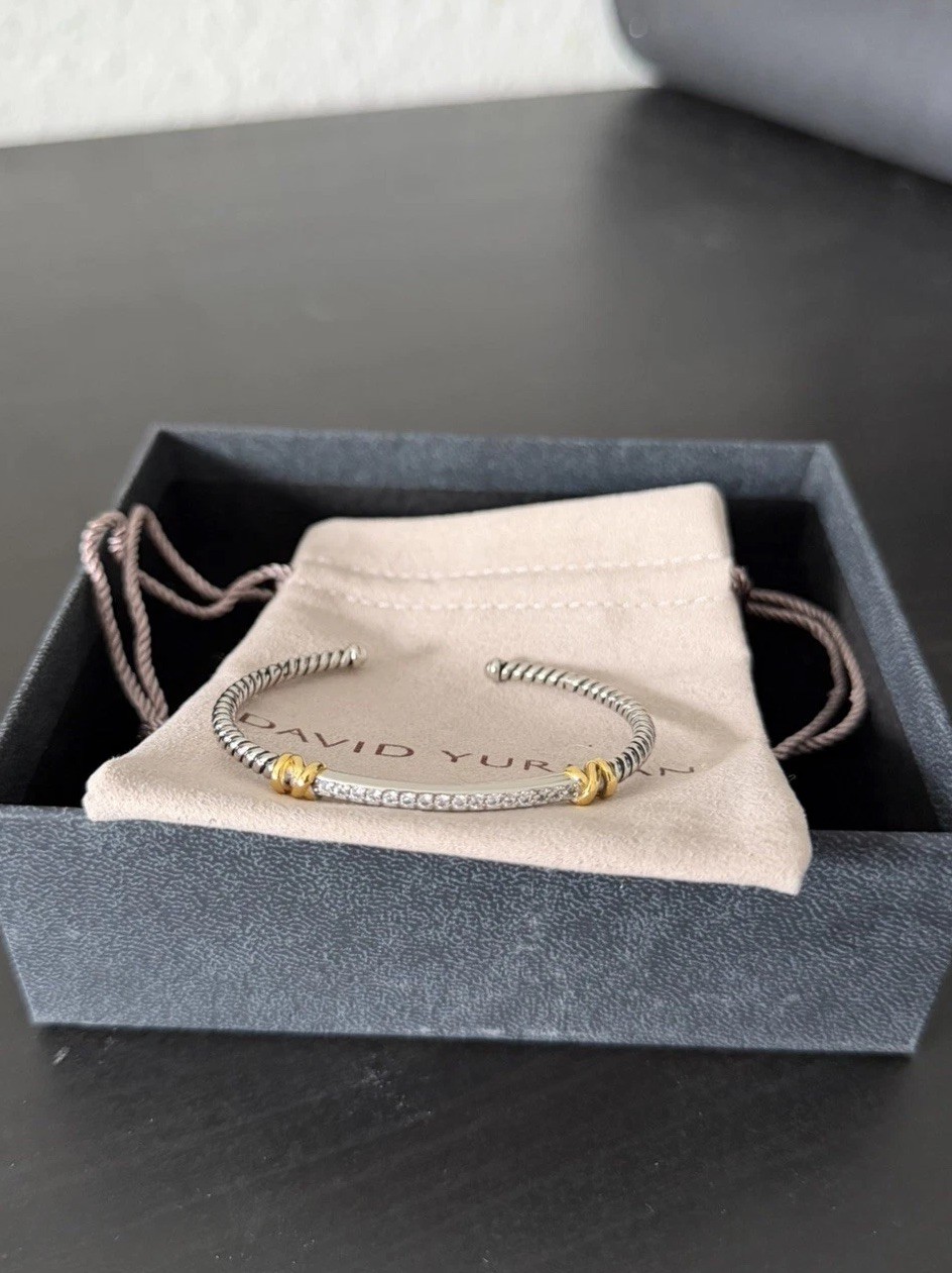 David Yurman Helena Bracelet Cuff Sterling Silver w/ 18K Gold & Diamonds, Size M