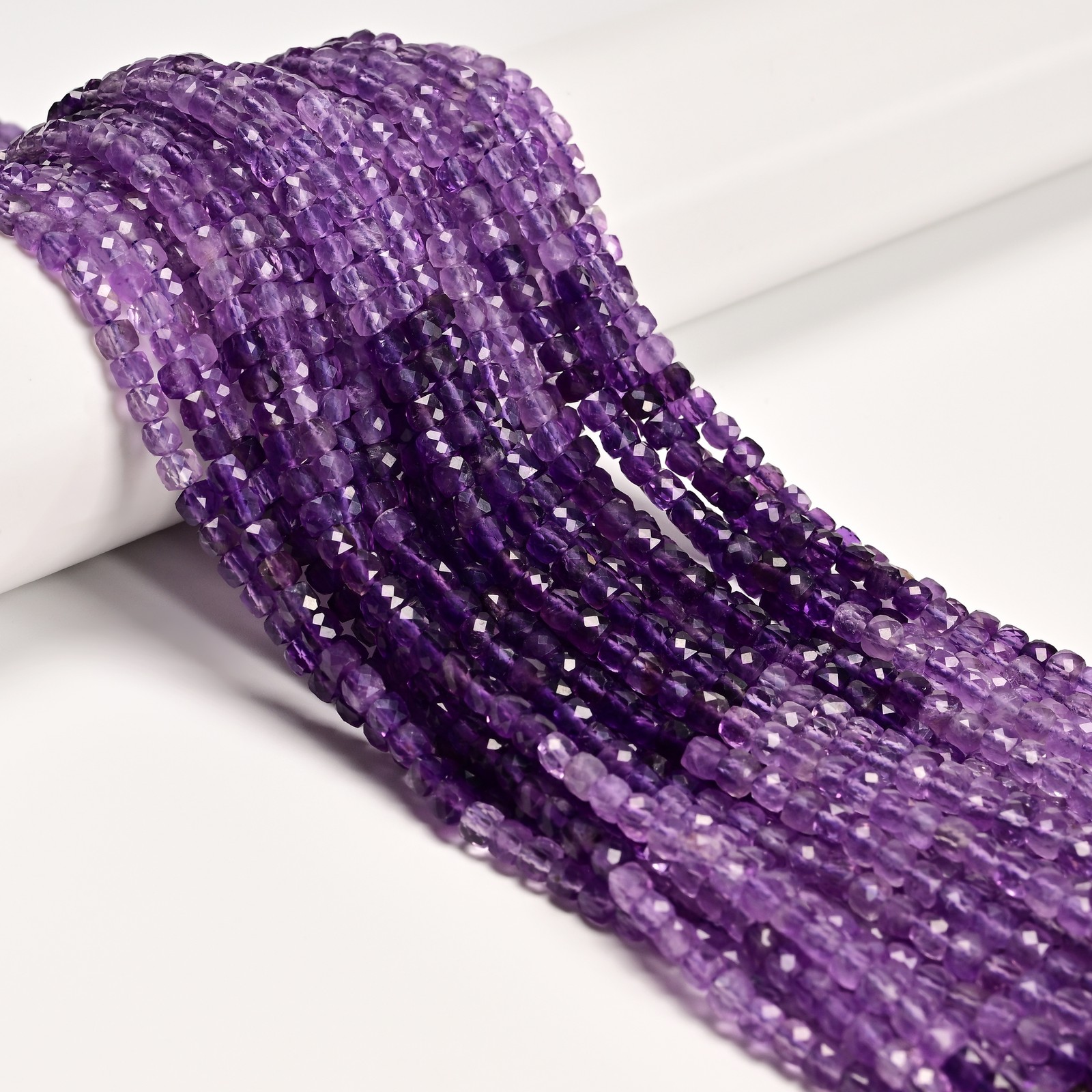 Gradient Natural Amethyst Faceted Cube Beads Size 4mm 15.5” Strand