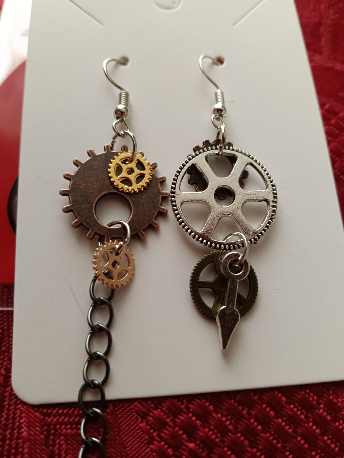 2 x fancy dress Wire Mismatched Handmade Steam Punk Cog Novelty Dangling Earring