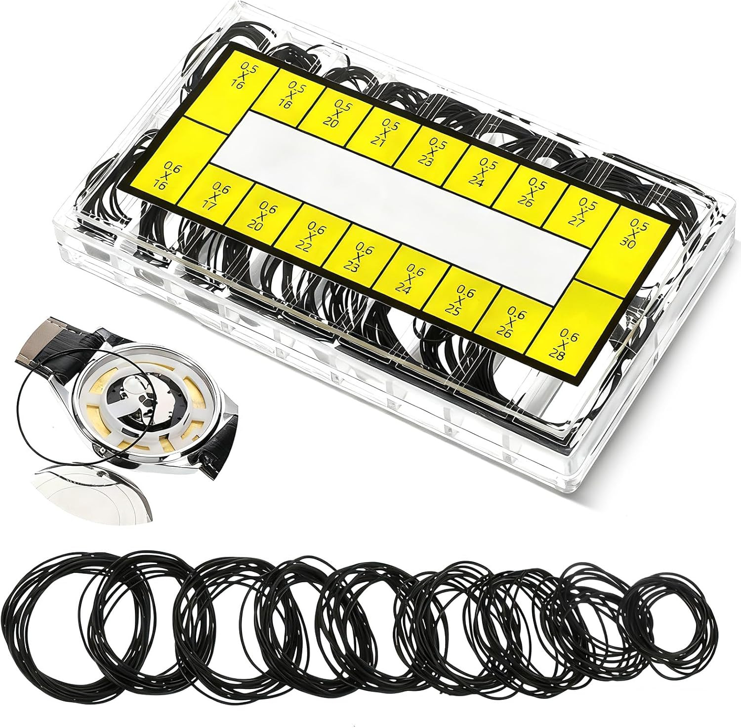 210pc Watch O-Ring Gasket Set Rubber Seal Washer 16-30mm Repair Kit 0.5/0.6mm