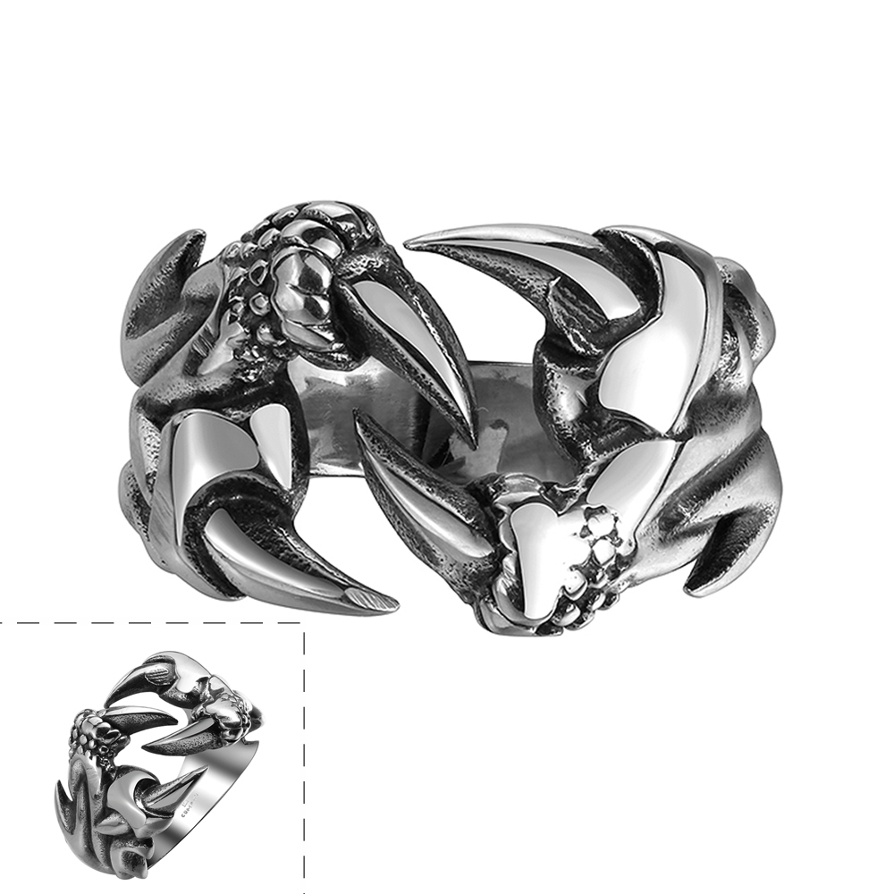 Stainless Steel Antique Gothic Biker Tribal Ring Black Men’s Unisex Claws B189
