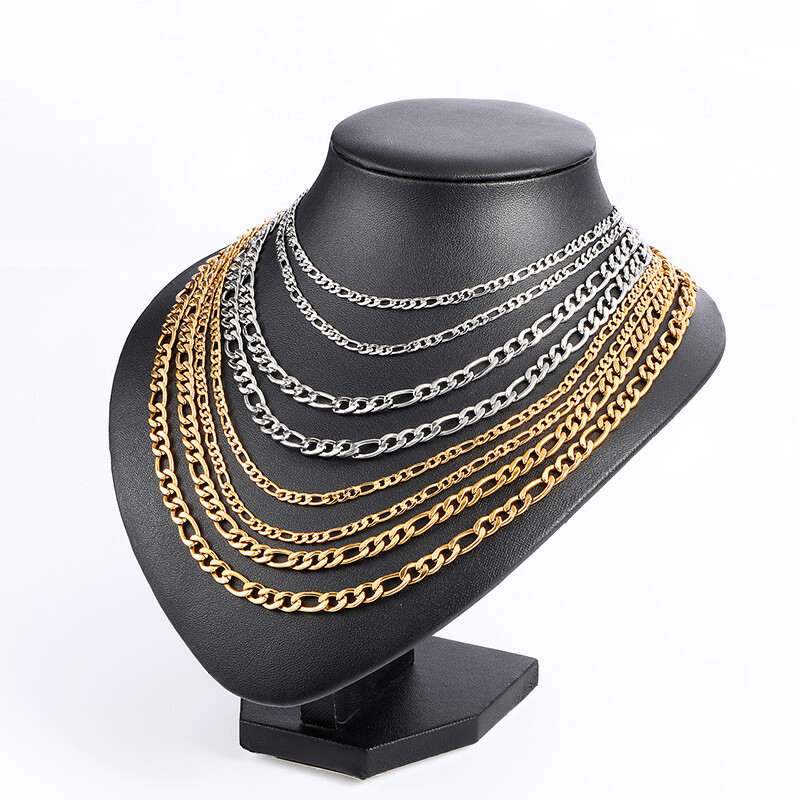 Stainless Steel Figaro Rope Chain Silver 16″-36″ Necklace 3/4/5/6/7/9/12mm