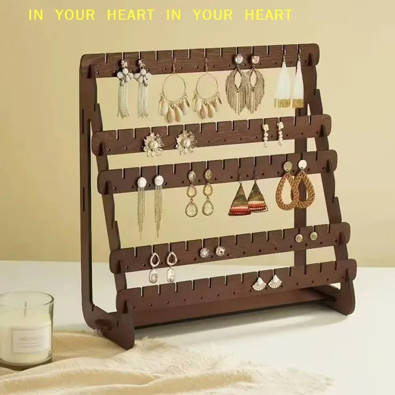 Wood Earring Display Rack Stand Holder For Stud Hook Earrings Jewelry Organizer