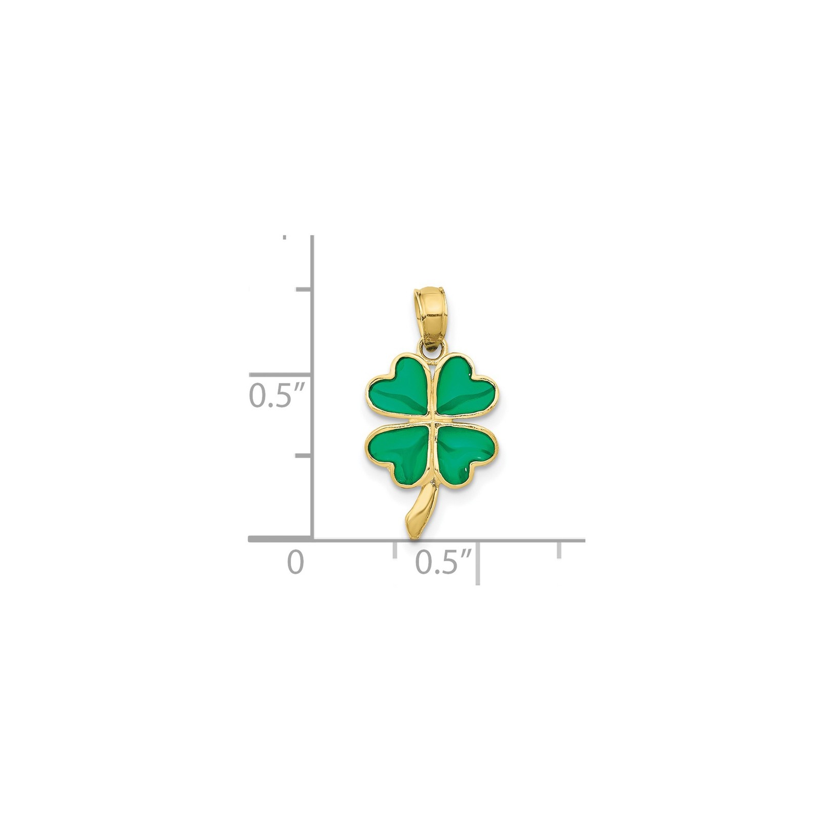 10k Yellow Gold Four-Leaf Clover Pendant Green Enamel Charm for Necklace Irish