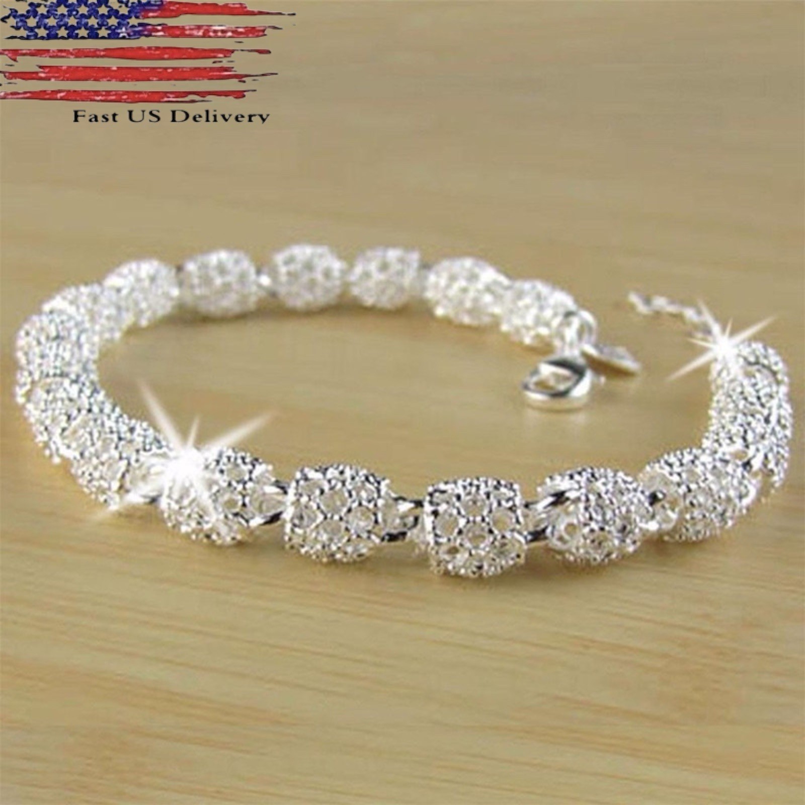 Women’s Silver Plated Charm Chain Bangle Bracelet Wedding Jewelry A78