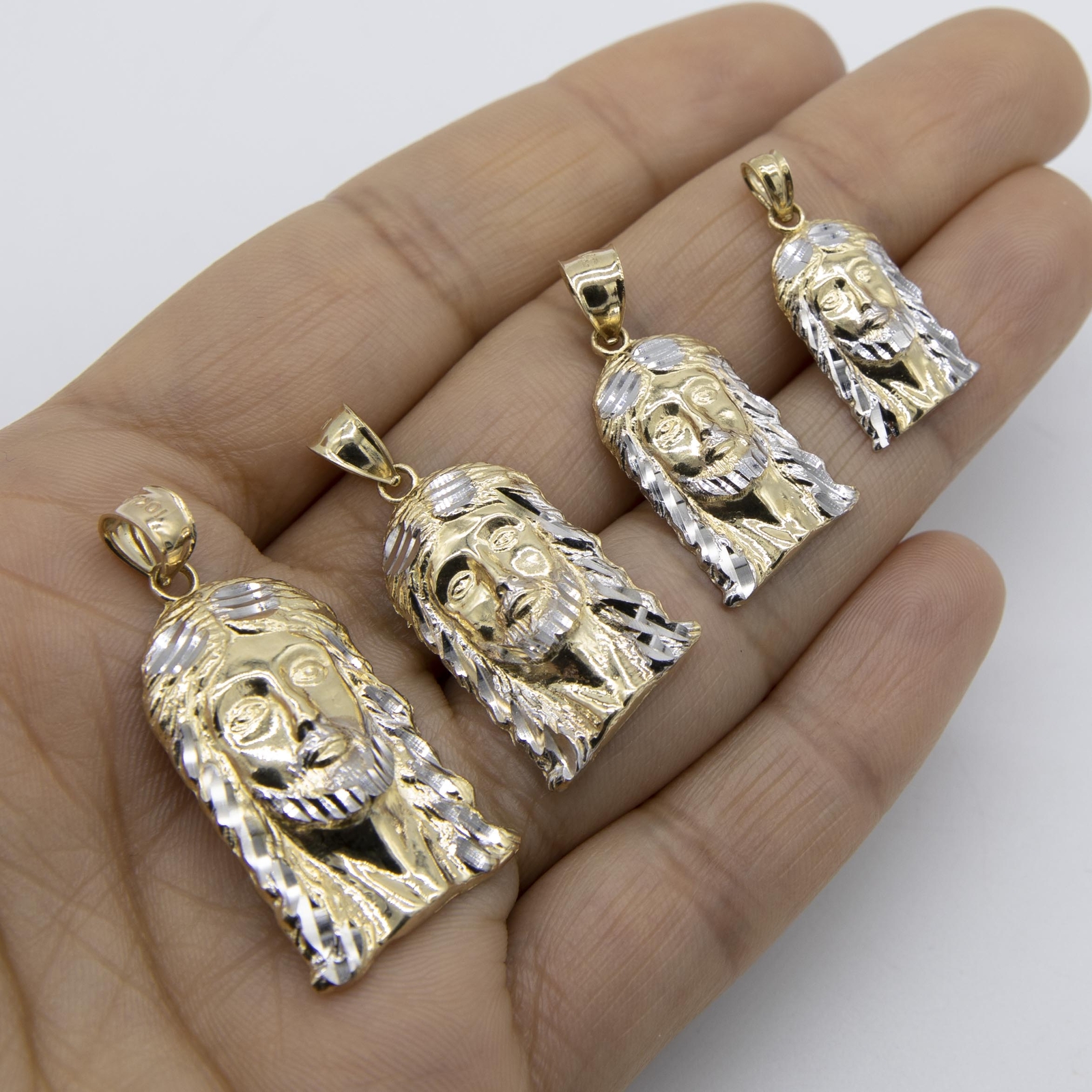 Diamond-Cut Face of Jesus Pendant Solid Real 10K Yellow White Gold All Sizes