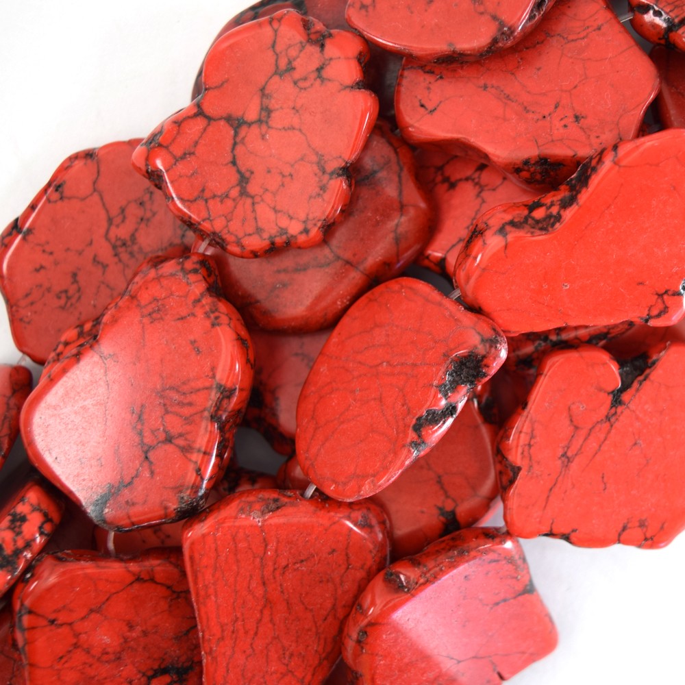 35mm – 40mm red turquoise freeform slab slice nugget beads 15.5″ strand