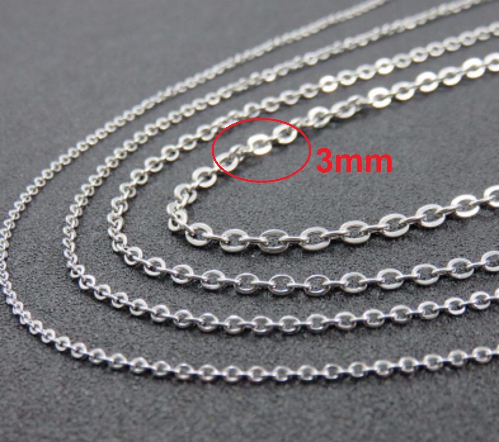 16″ to 34″ 3mm Stainless Steel Link Chain Pendant Silver Rolo Necklace STlnk3S