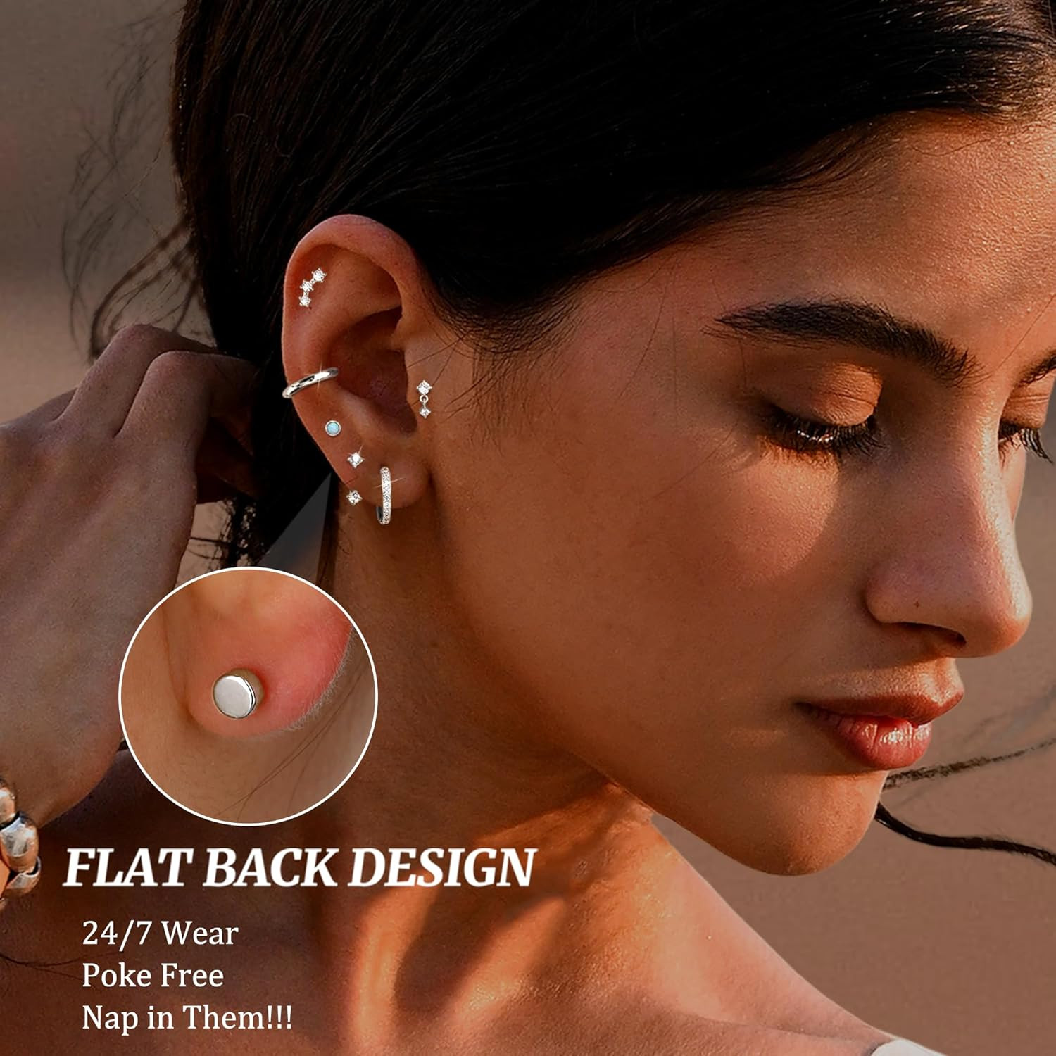 Hypoallergenic Flat Back Earrings for Women Trendy 20G Surgical Stainless Steel
