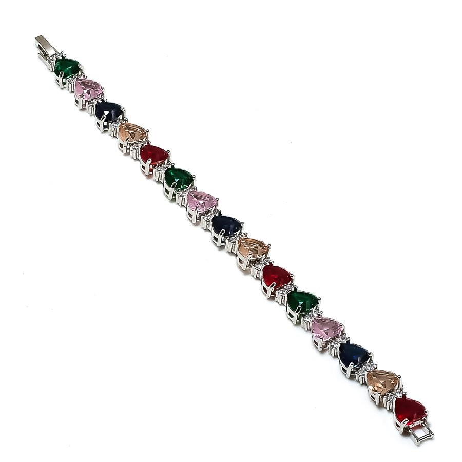 Faceted Multi Cut Stone Handmade 925 Sterling Silver Jewelry CZ Bracelet 7″ F400