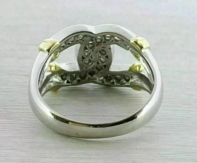 2 Ct Round Cut Lab Created Diamond Horseshoe Band Ring 14k Two Tone Gold Plated