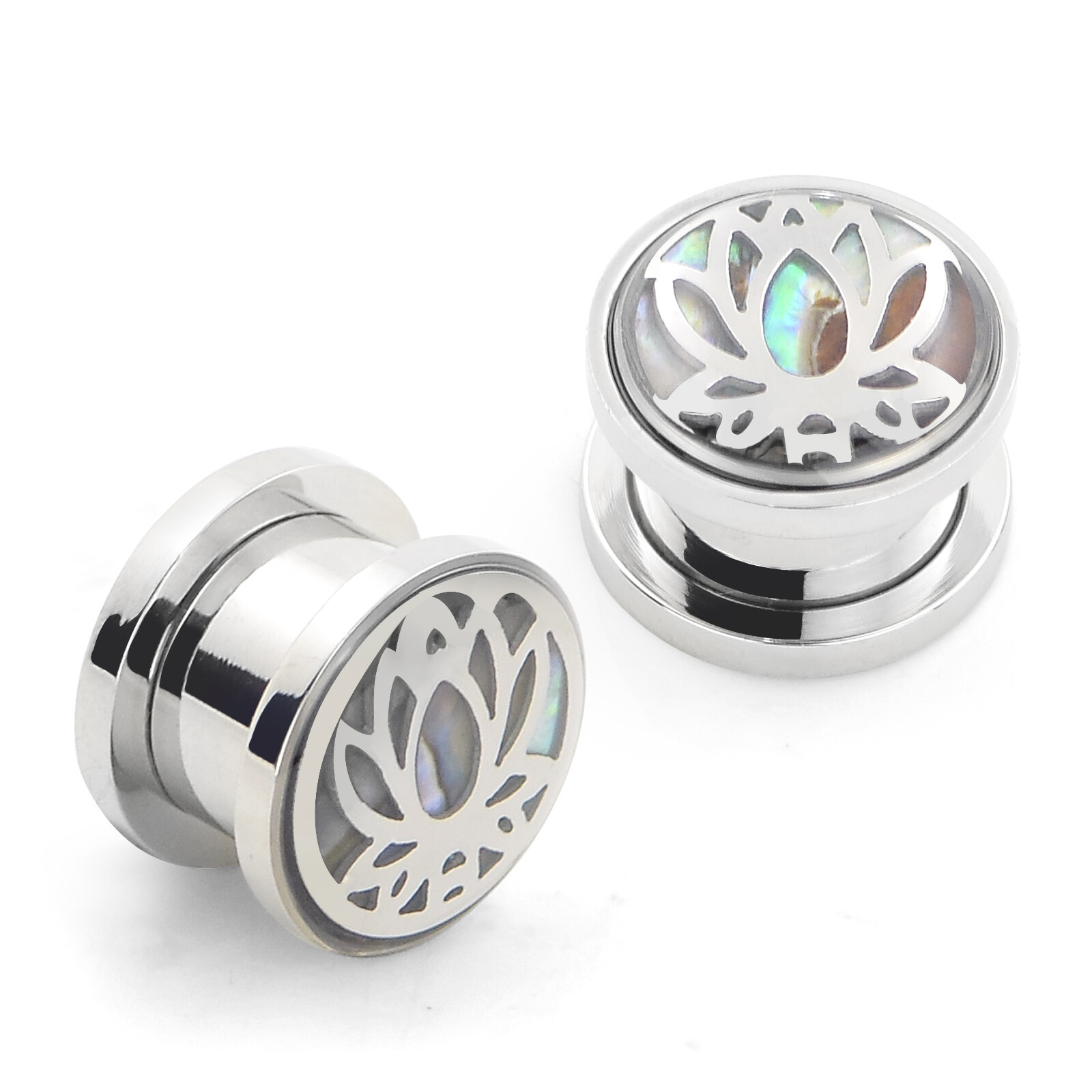 Pair Ear Gauges Stainless Steel Ear Plugs Flesh Tunnels Gem Flower Shell 6-25MM