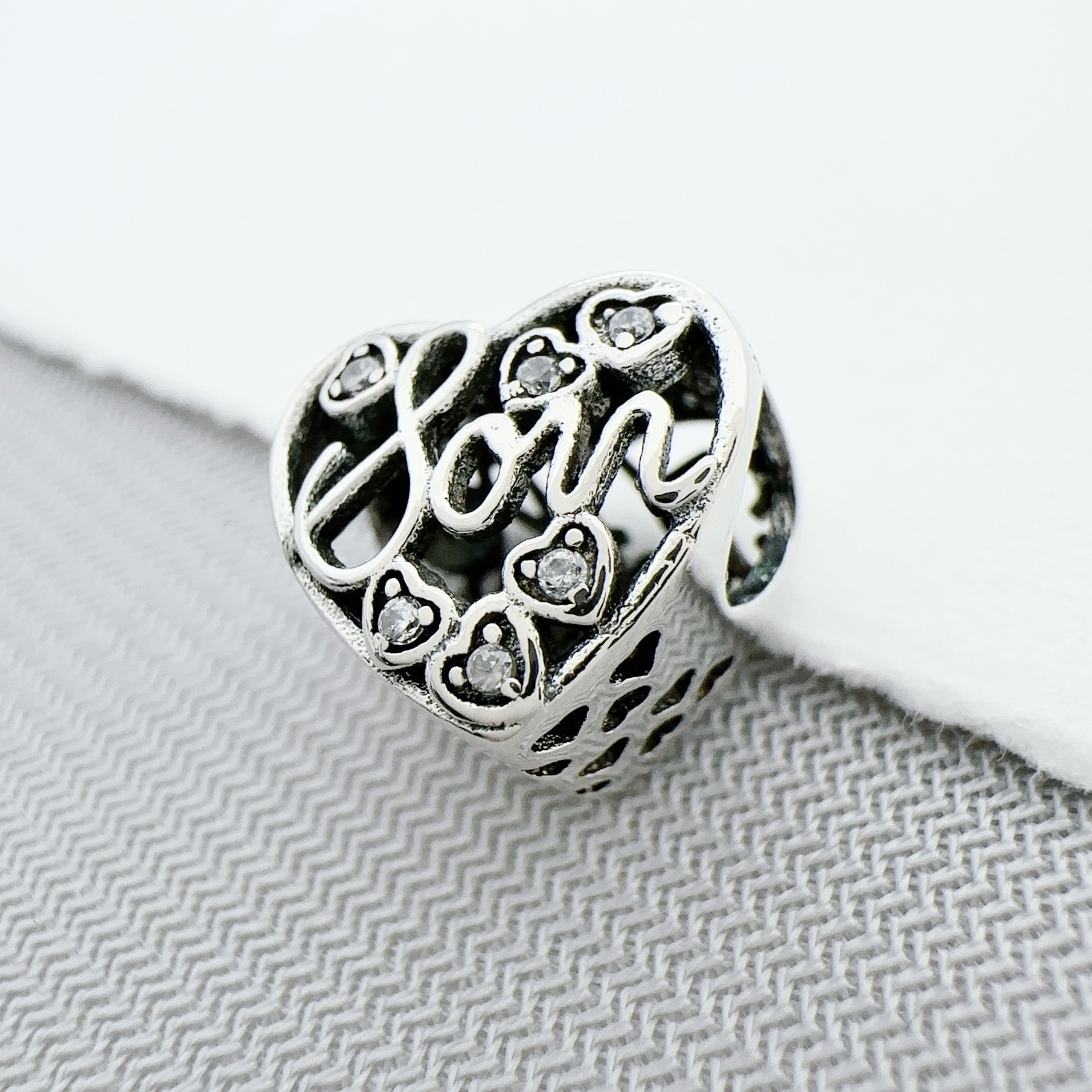Authentic Heart Pave CZ Bead 925 Sterling Silver European Charm