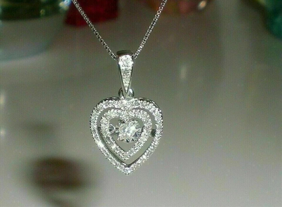 2Ct Round Cut Lab Created Heart Pendant With Free Chain 14K White Gold Plated