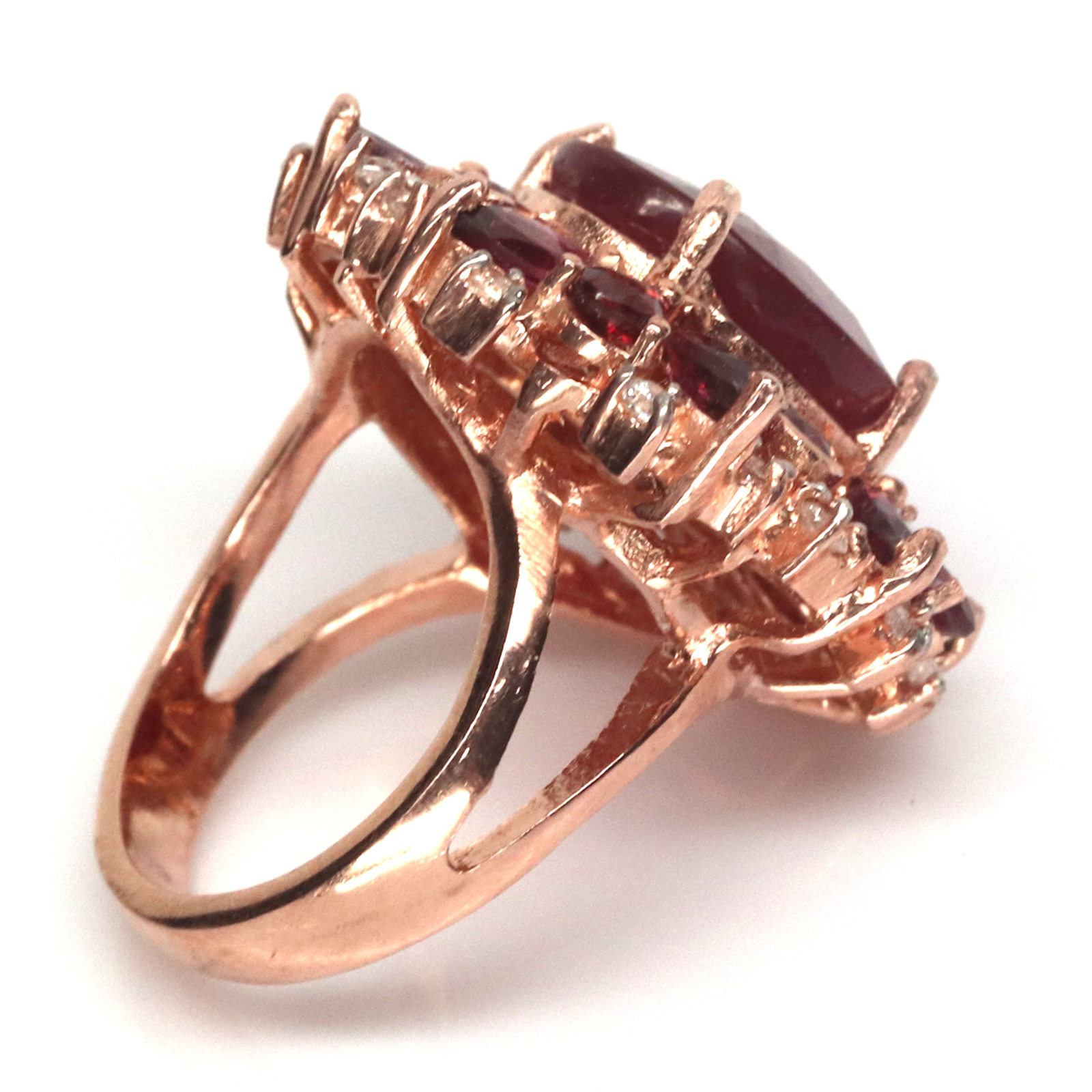 Gemstone 12 X 15 mm. Red Ruby Rhodolite-Garnet Zircon Ring 925 Silver Sterling