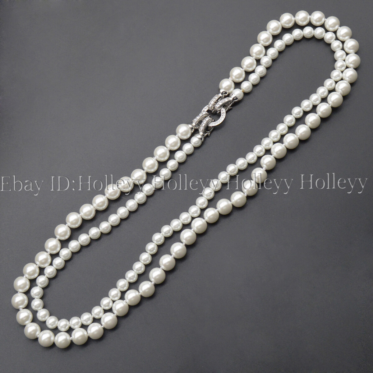 2 Rows 6mm 8mm Round White South Sea Shell Pearl Faux Pearl Necklace 18-20”