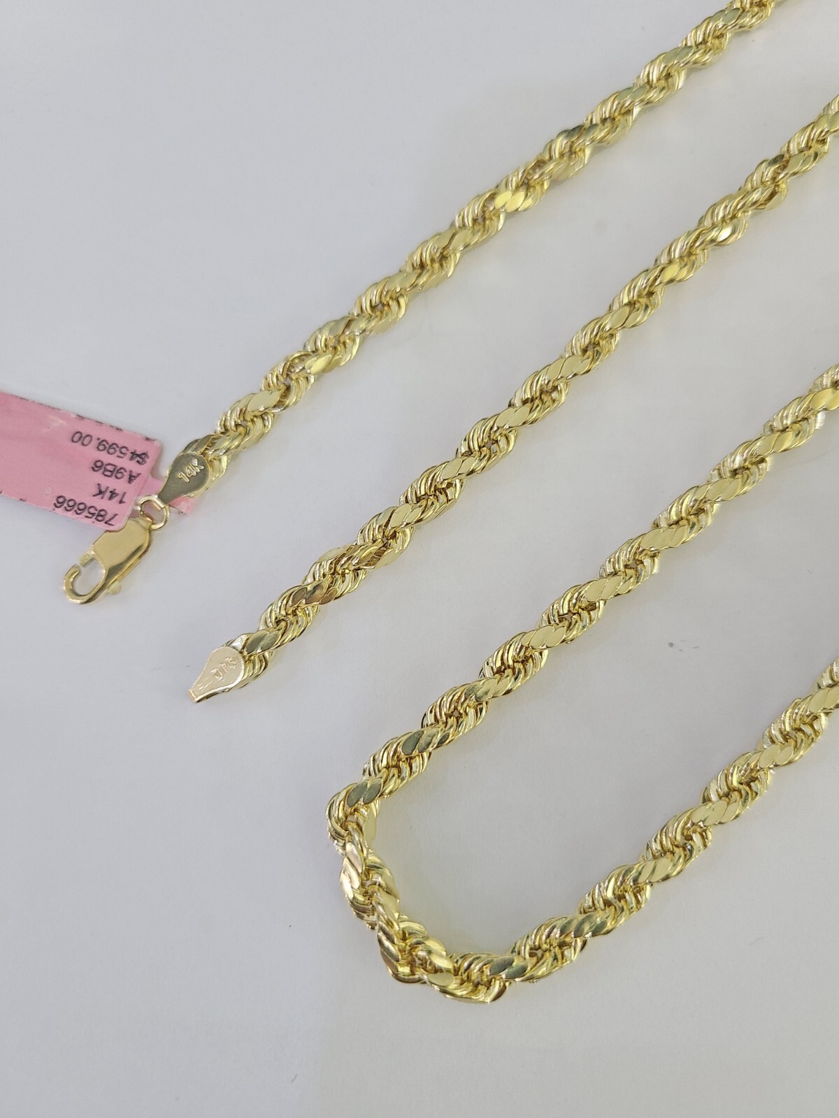 Solid 14K Yellow Gold Rope Chain Necklace Men Women 3mm–6mm 18–30 Inch Real Gold
