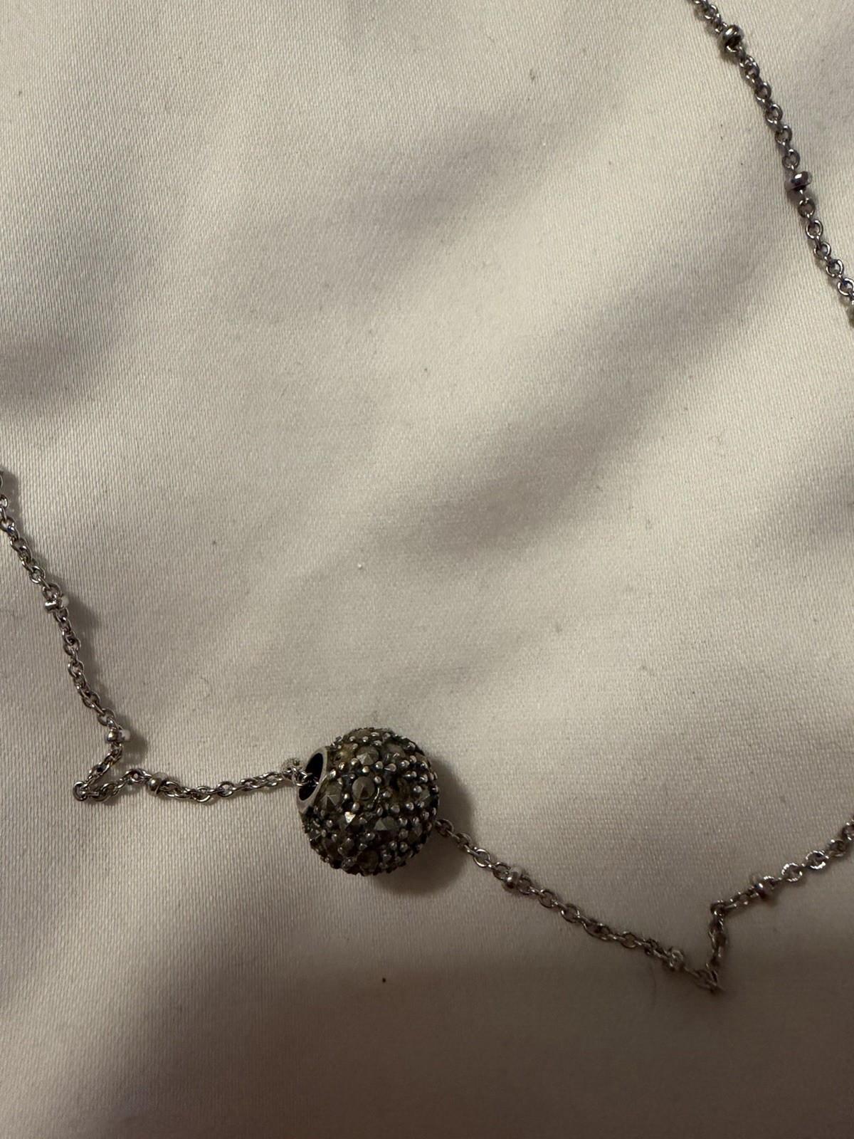 Silver-Tone Cable Chain Necklace w/ Round Bead Charm Pendant, Metal, No Stone