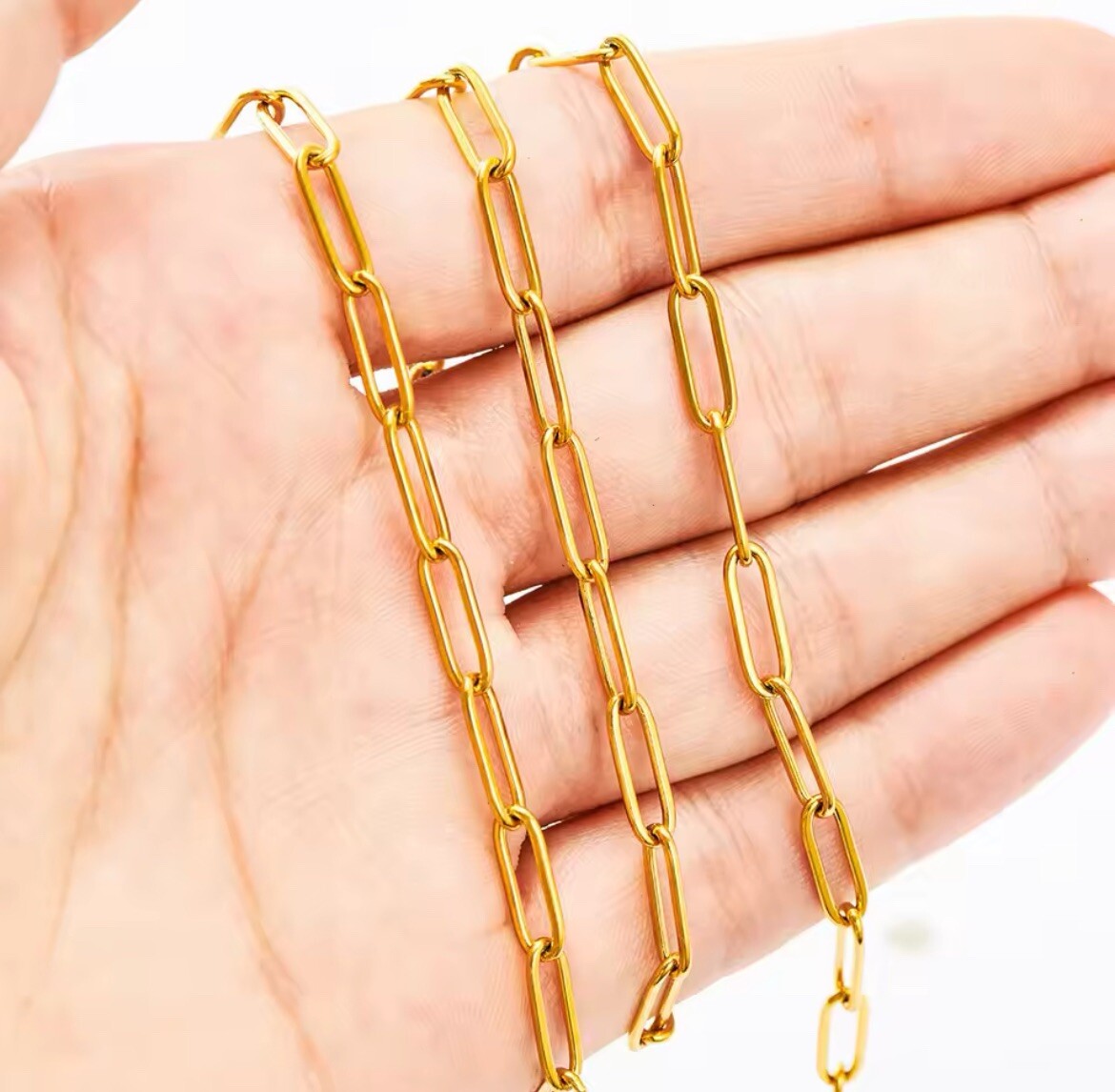 Gold Stainless 4mm Paperclip Cable Link 18” Chain Necklace Jewelry Statement NEW