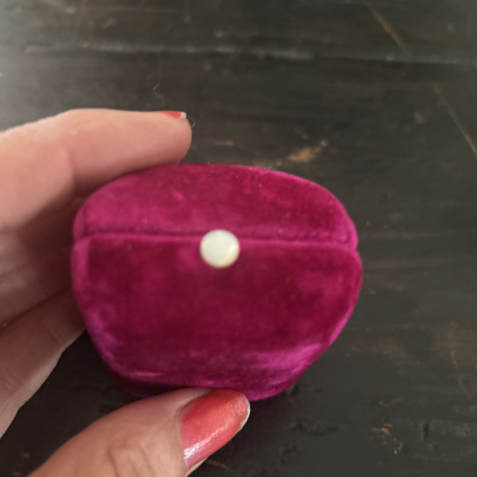 Antique Pink Velvet, Dome Ring Presentation Jewelry Box Push Button Excellent